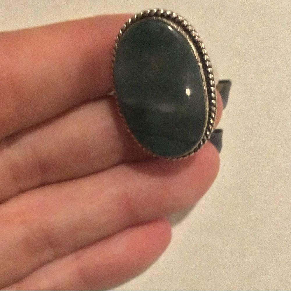 Oval Stone Sterling Silver Ring Adjustable Size - Picture 3 of 4
